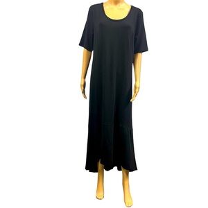 Isaac Mizrahi Live Black Short Sleeve Flowy Asymmetrical Hem Midi Maxi Dress M